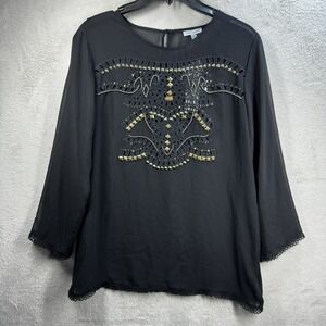 Linea Domani Black Sheer Studded Blouse Top Women's‎ Size M New